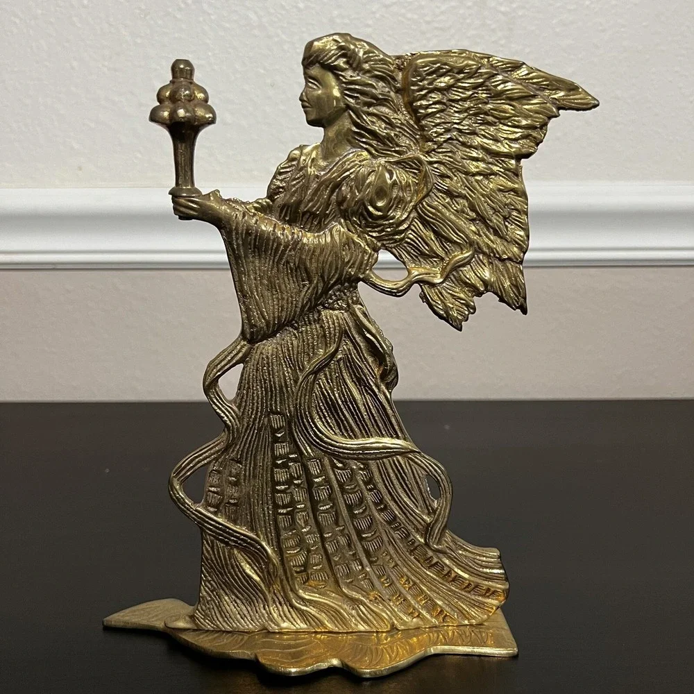 Vintage‎ Solid Brass Angel Figurine Statue India 9
